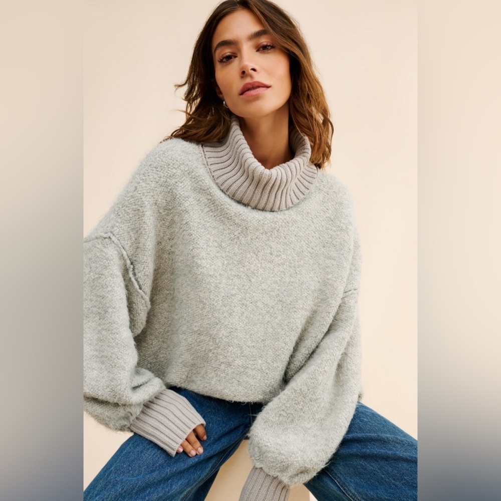 Free People Oversized Sweater Milo Pullover Gray size Small